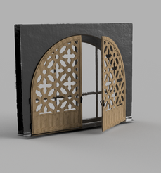 Modelerade dörrar till ett 3D-skannat fönster